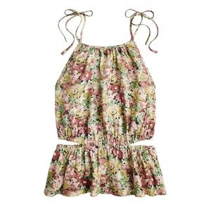 J.Crew 100% Linen Cutout Tank Womens Lightweight Top Floral Cottagecore Fairy M